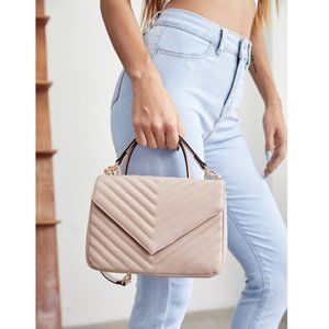 Baby Pink Chevron Satchel Purse w/ Handle & Detachable Strap